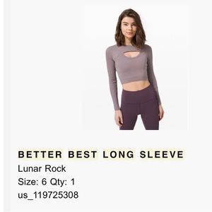 Lululemon better best long sleeve, lunar rock, size 6